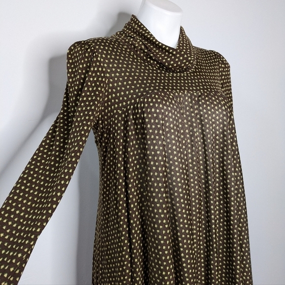 Diane Von Furstenberg brown green fall acorn print silk blend mock neck dress 8 - Picture 5 of 9